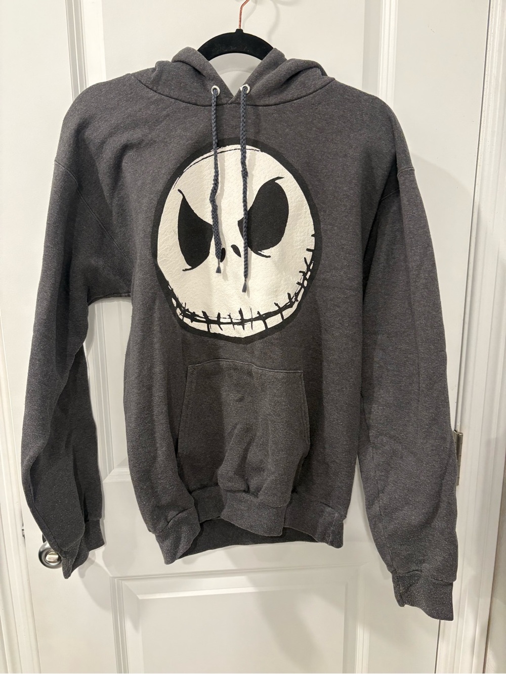 Hanes Dark Gray Hoodie with White Jack Skellington Face
